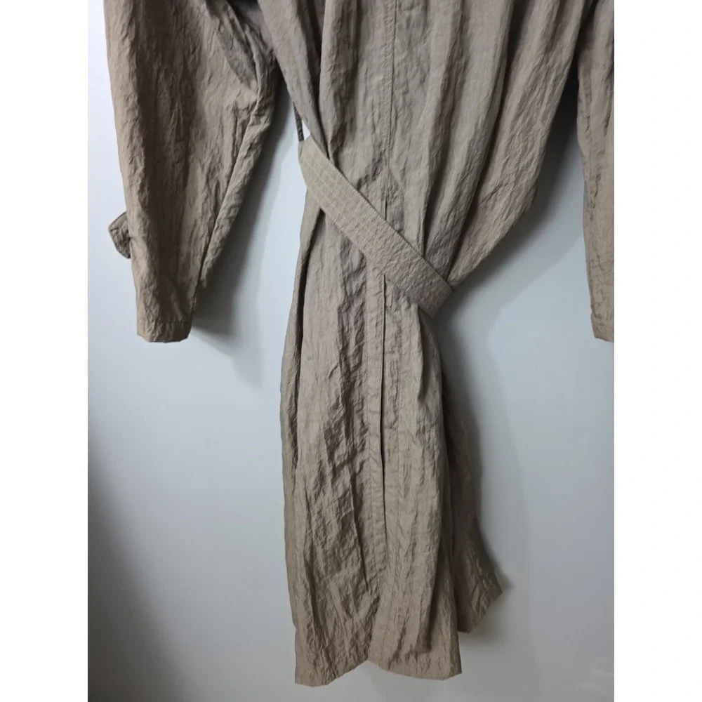 VTG 80s Trans-Atlantique Brown Nylon Utility Trench Coat Women Medium Oversized